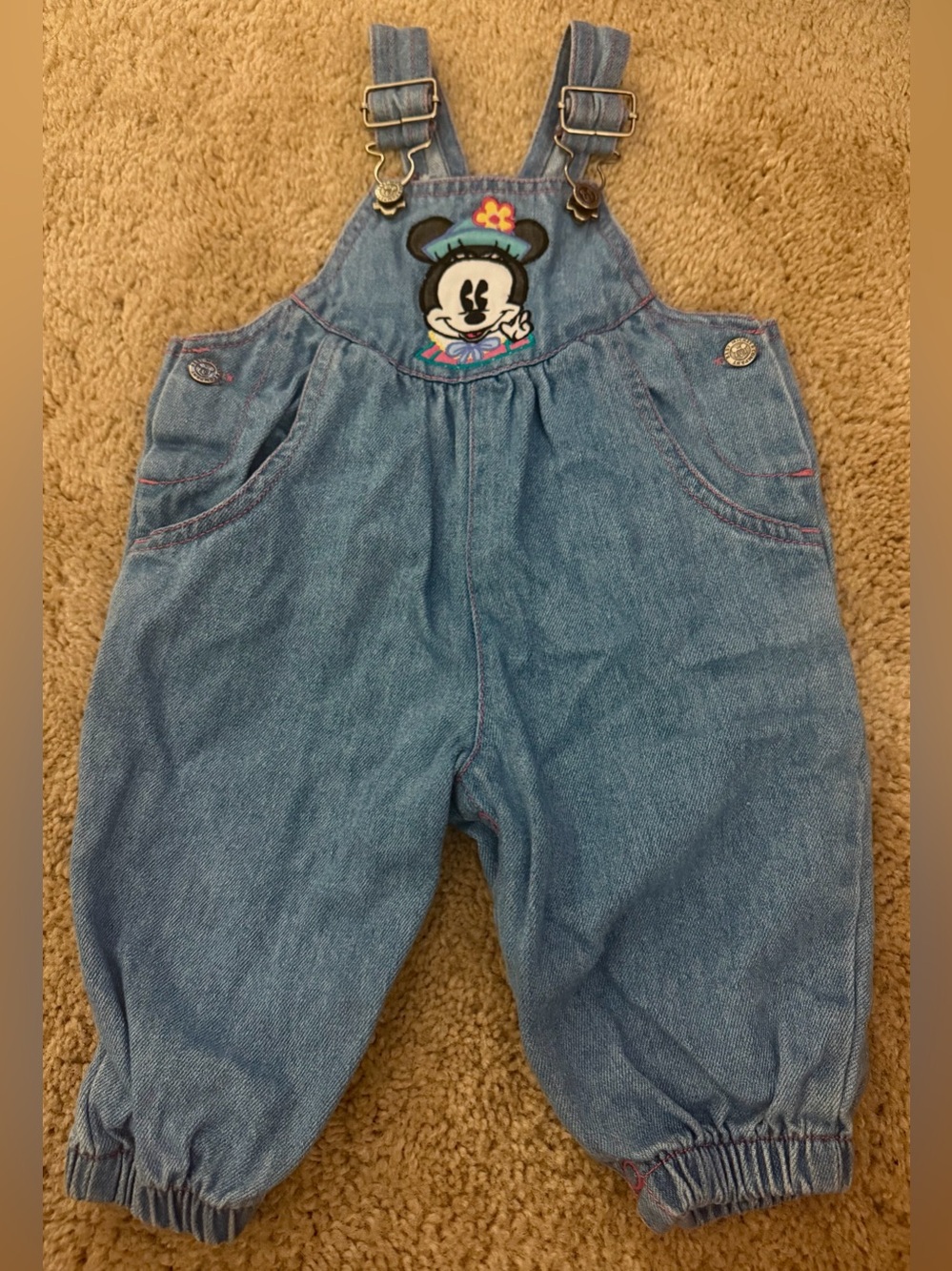 Vintage Baby Girl Minnie Mouse Overalls Size 3-6 Months 100% Cotton